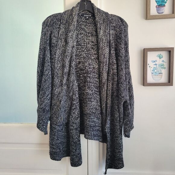 CHAUS open front cardigan XL heathered black and white - Picture 1 of 7